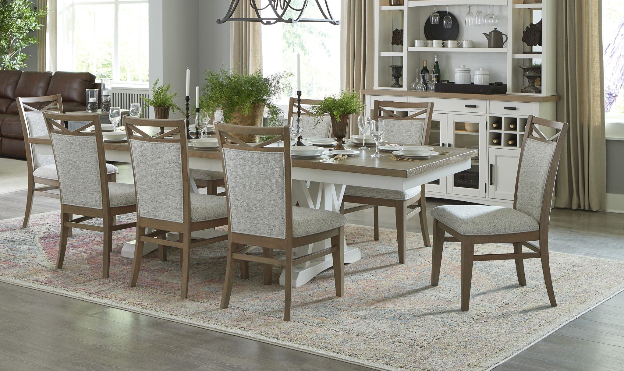 Americana Modern Dining - Extendable Trestle Table With 8 Upholstered Chairs - Cotton - Urban Living Furniture (Los Angeles, CA)