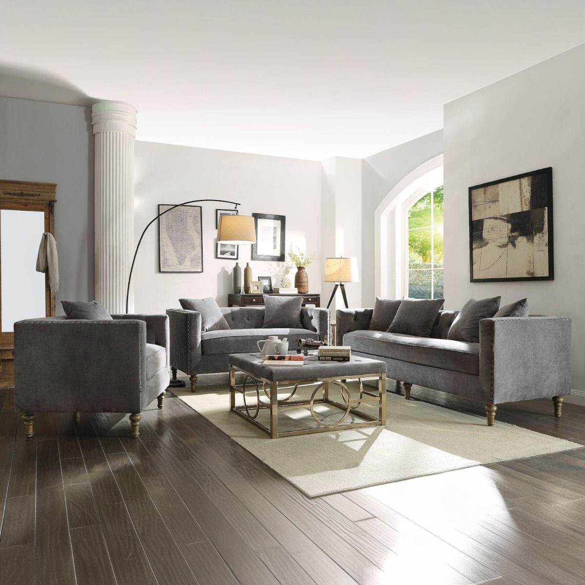 Sidonia - Loveseat With 2 Pillows - Gray Velvet - Urban Living Furniture (Los Angeles, CA)