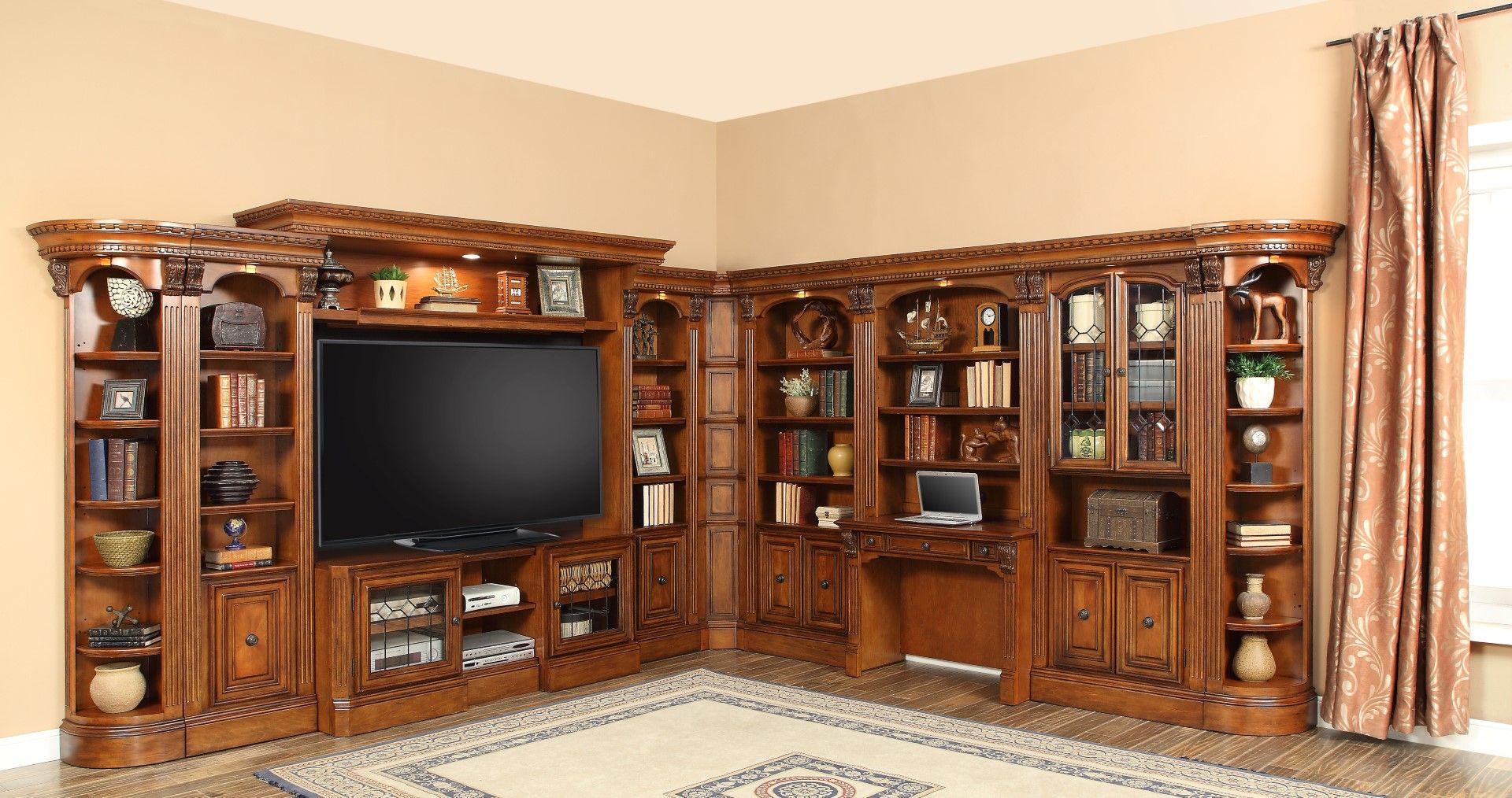 Huntington - Outside Corner Bookcase - Antique Vintage Pecan