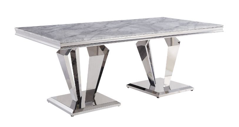 Satinka - Dining Table - Light Gray Printed Faux Marble & Mirrored Silver Finish - Urban Living Furniture (Los Angeles, CA)