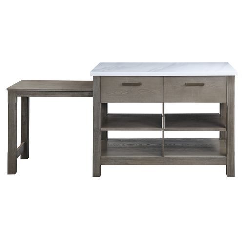 Feivel - Kitchen Island With Pull Out Table - Marble Top & Rustic Oak - Urban Living Furniture (Los Angeles, CA)
