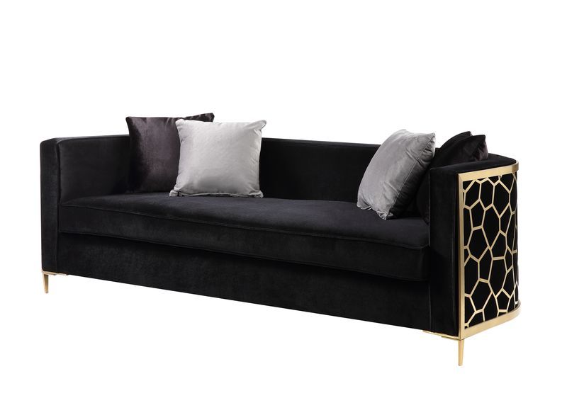 Fergal - Sofa With 4 Pillows - Black Velvet & Gold - Urban Living Furniture (Los Angeles, CA)