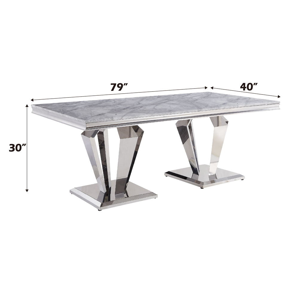 Satinka - Dining Table - Light Gray Printed Faux Marble Top & Mirrored Silver - Urban Living Furniture (Los Angeles, CA)
