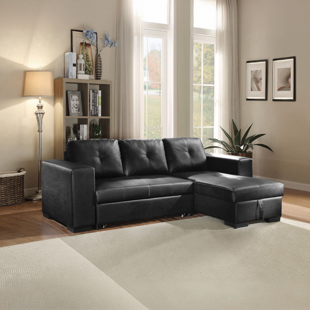 Lloyd - Reversible Sectional Sofa With Sleeper & Storage - Black Synthetic Leather - Urban Living Furniture (Los Angeles, CA)