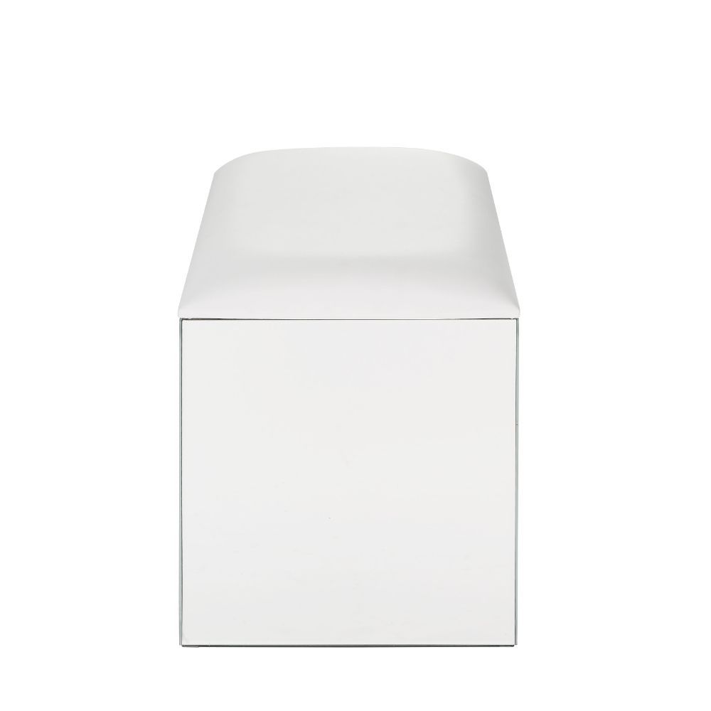 Nysa - Vanity Stool - Ivory PU, Mirrored & Faux Crystals - Urban Living Furniture (Los Angeles, CA)