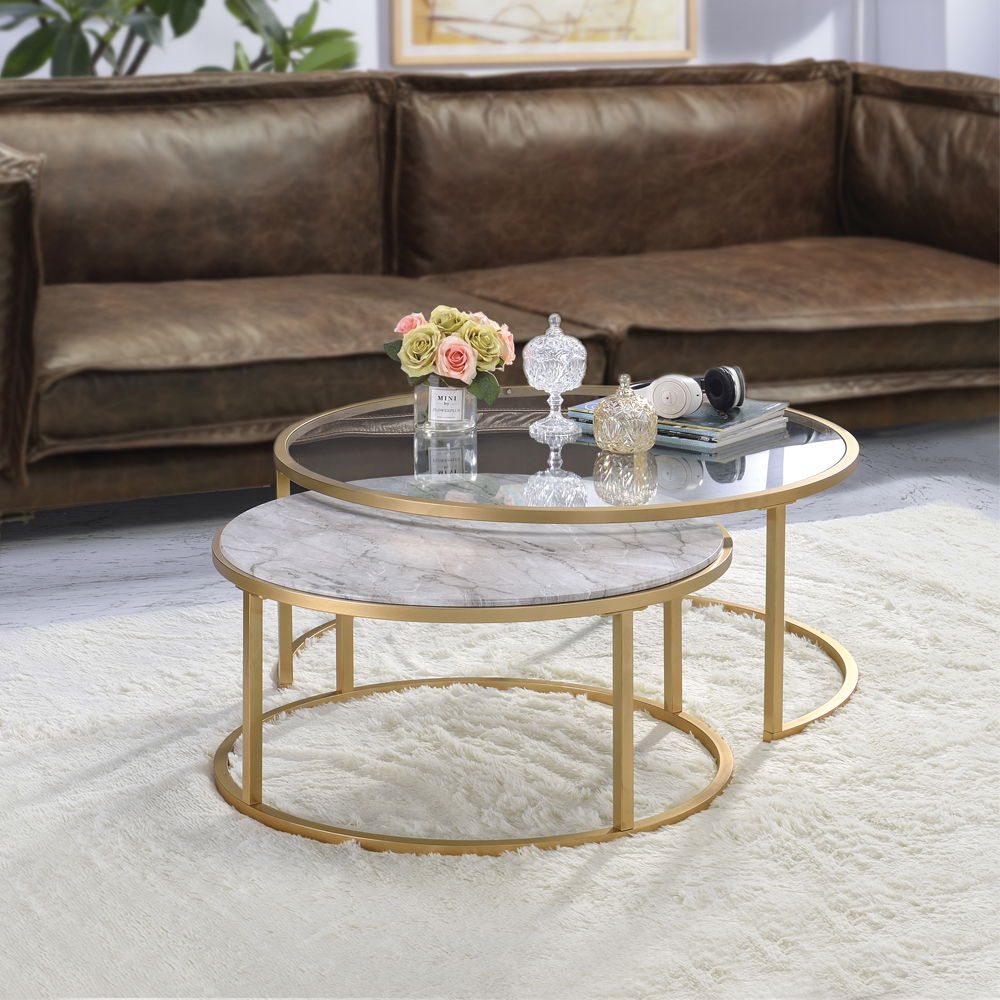 Shanish - Nesting Table Set - Faux Marble Top & Gold - Urban Living Furniture (Los Angeles, CA)