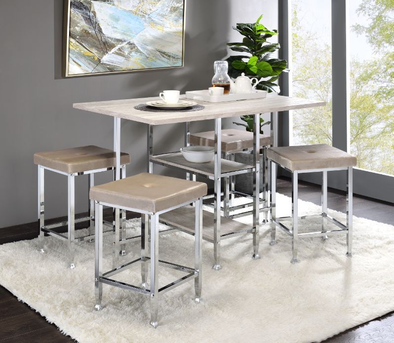 Raine - Counter Height Table - Antique White & Chrome - Urban Living Furniture (Los Angeles, CA)