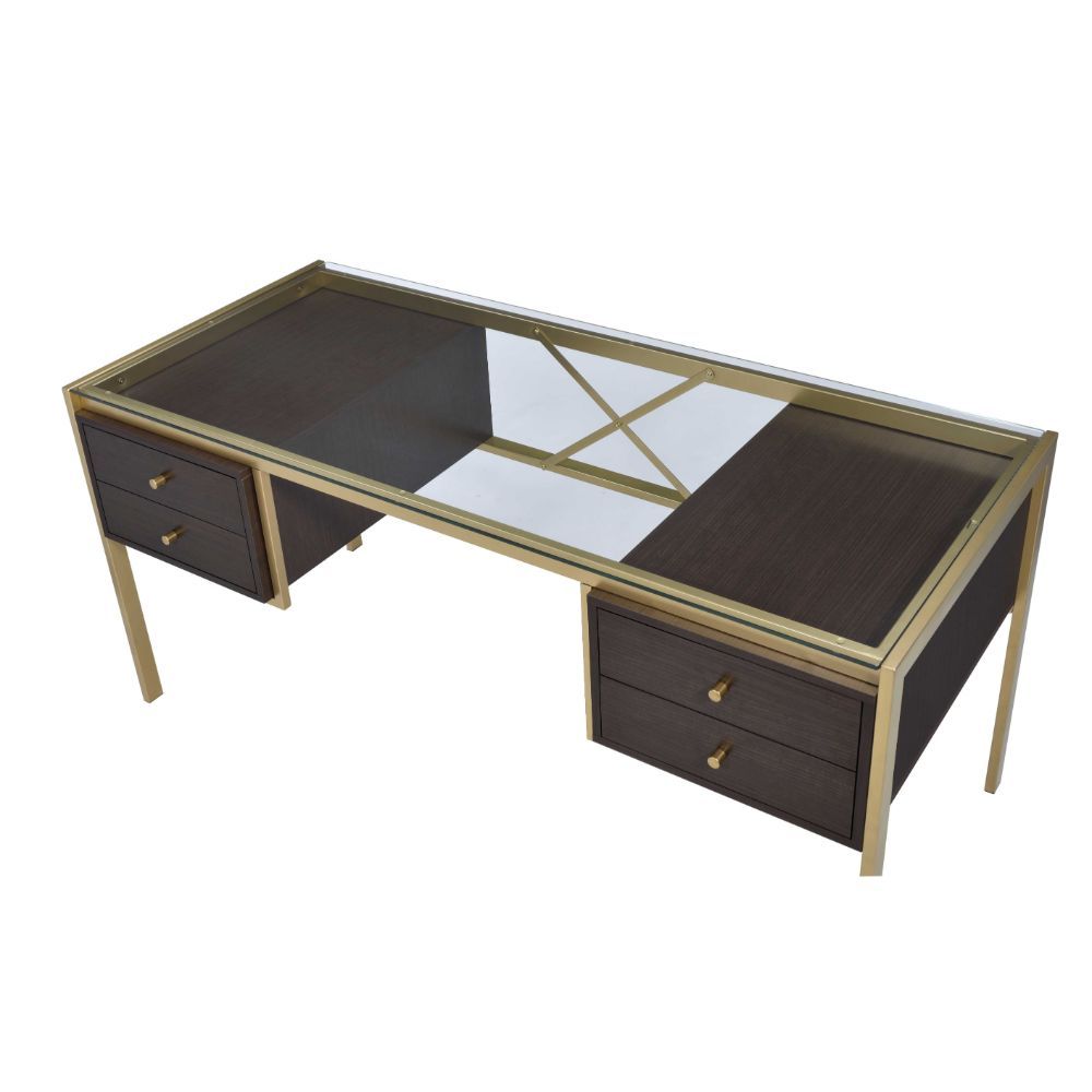 Yumia - Writing Desk - Gold & Walnut - Urban Living Furniture (Los Angeles, CA)