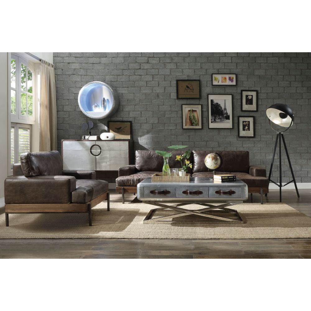 Silchester - Sofa - Oak & Distress Chocolate Top Grain Leather - Urban Living Furniture (Los Angeles, CA)