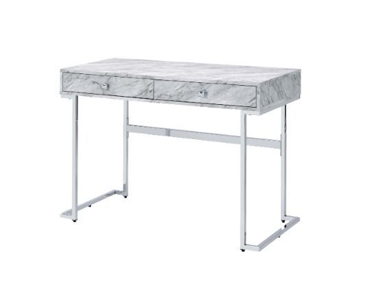 Tigress - Writing Desk - White Printed Faux Marble & Chrome Finish - Urban Living Furniture (Los Angeles, CA)