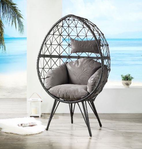 Aeven - Patio Lounge Chair - Light Gray Fabric & Black Wicker - Urban Living Furniture (Los Angeles, CA)