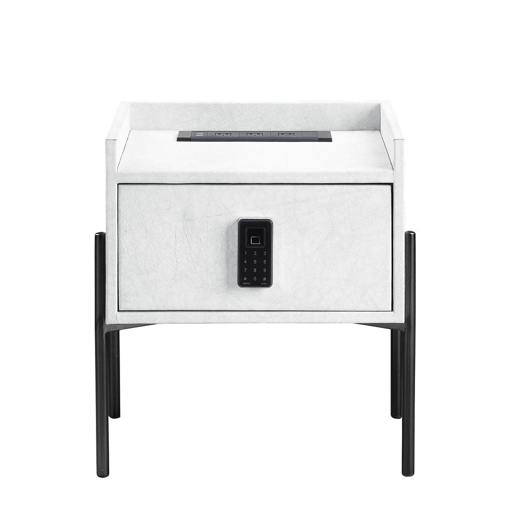 Metis - Nightstand With USB & Electric Lock - Vintage White Top Grain Leather - Urban Living Furniture (Los Angeles, CA)
