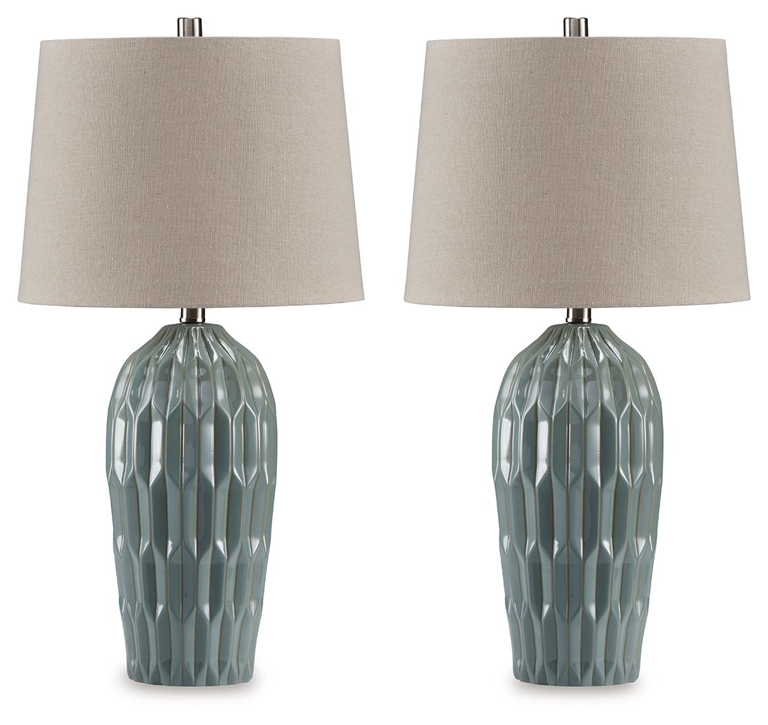 Hadbury - Ceramic Table Lamp (Set of 2) - Pale Blue / Teal - Urban Living Furniture (Los Angeles, CA)