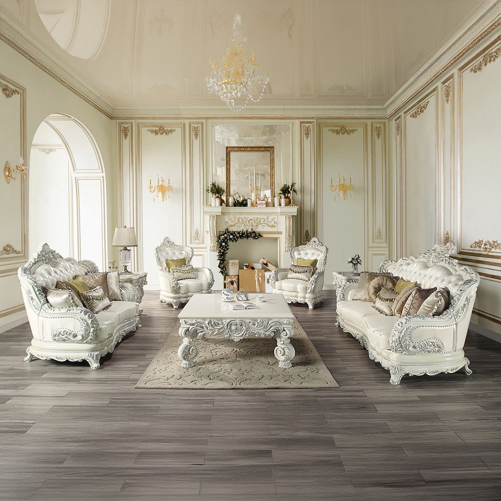 Adara - Sofa With 7 Pillows - Pearl White Synthetic Leather & Antique White - Urban Living Furniture (Los Angeles, CA)