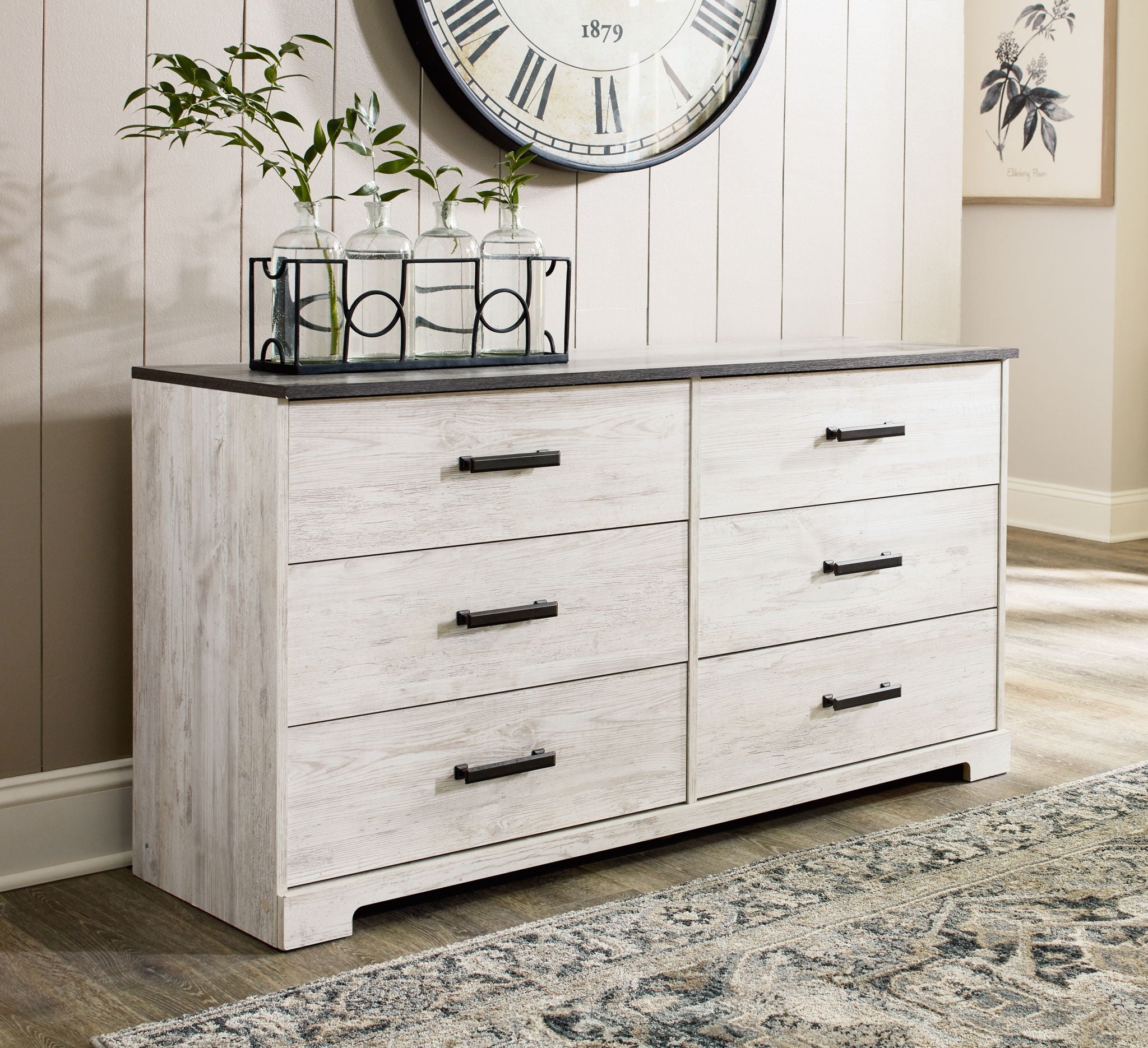 Shawburn - White / Black / Gray - Six Drawer Dresser - Pewter-tone pulls - Urban Living Furniture (Los Angeles, CA)