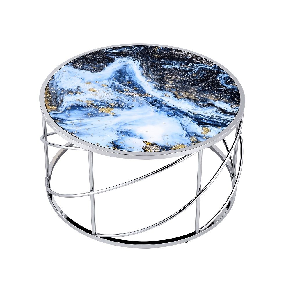 Lyda - Coffee Table - Blue Marble Print & Chrome - Urban Living Furniture (Los Angeles, CA)