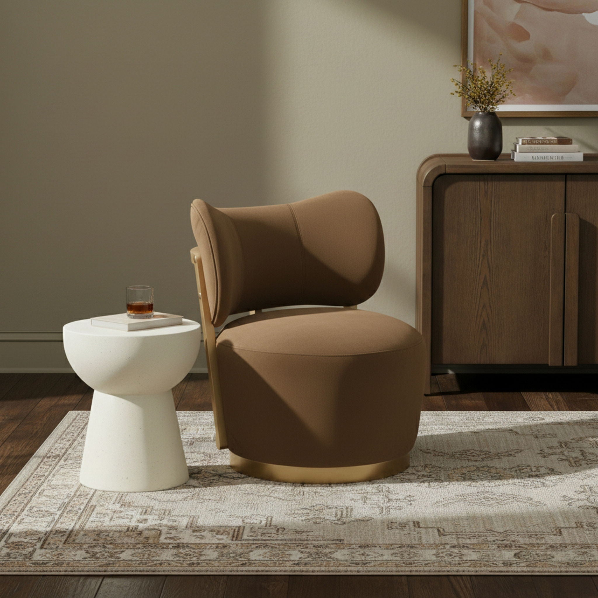 Elara - Velvet Upholstered Swivel Accent Chair - Saddle / Stained Natural - Urban Living Furniture (Los Angeles, CA)