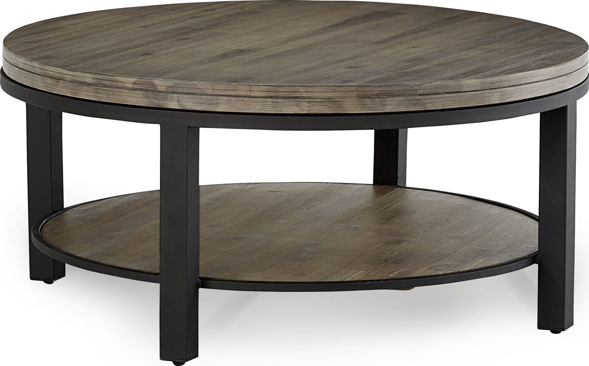 Canyon - Solid Wood And Metal Round Coffee Table - Washed Gray / Black