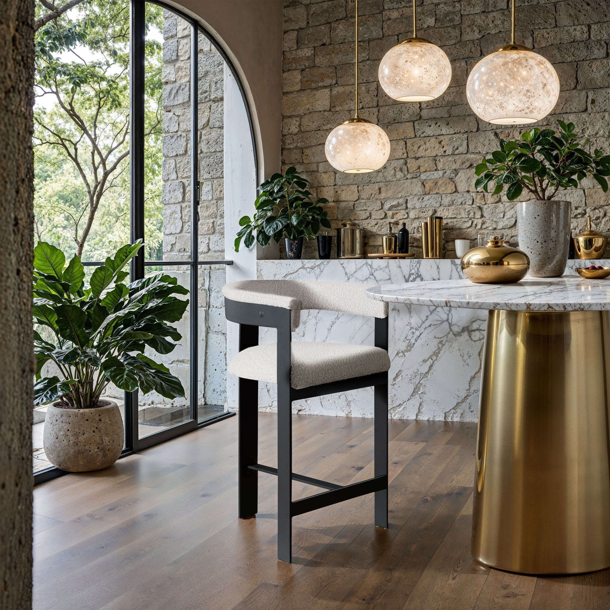 Romeo - Boucle Counter Stool With Black Base (Set of 2) - Urban Living Furniture (Los Angeles, CA)