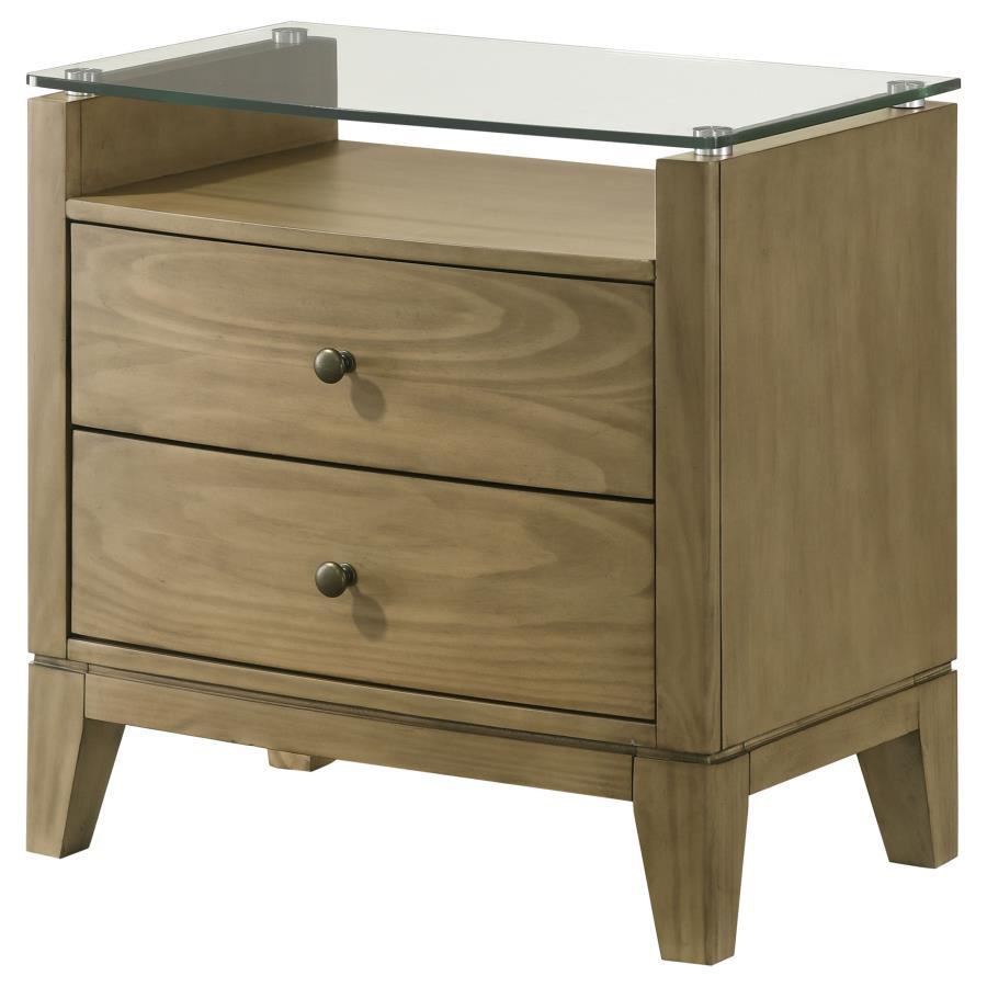 Granada - 2-Drawer Glass Top Nightstand - Natural Pine - Urban Living Furniture (Los Angeles, CA)