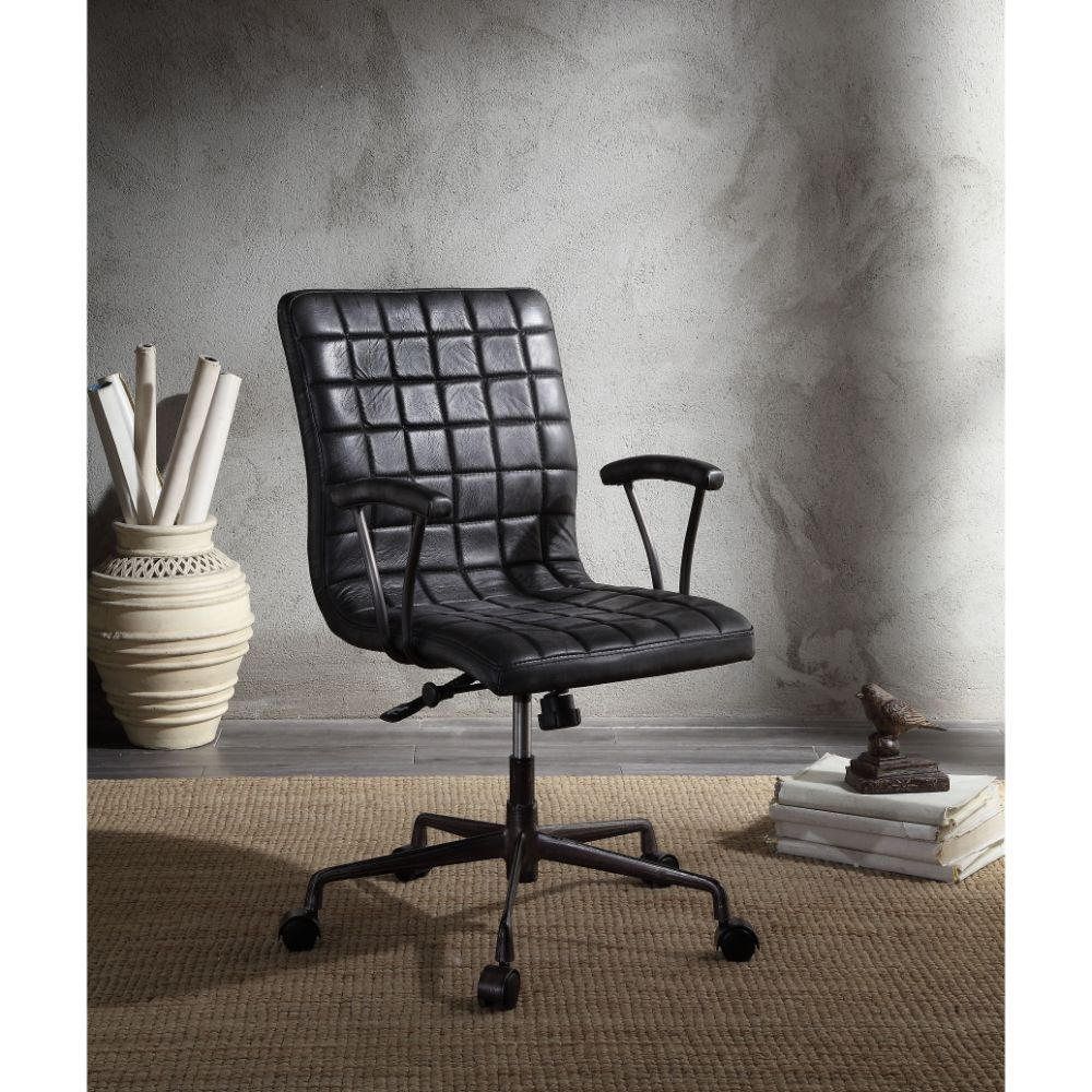 Barack - Office Chair - Vintage Black Top Grain Leather & Aluminum - Urban Living Furniture (Los Angeles, CA)