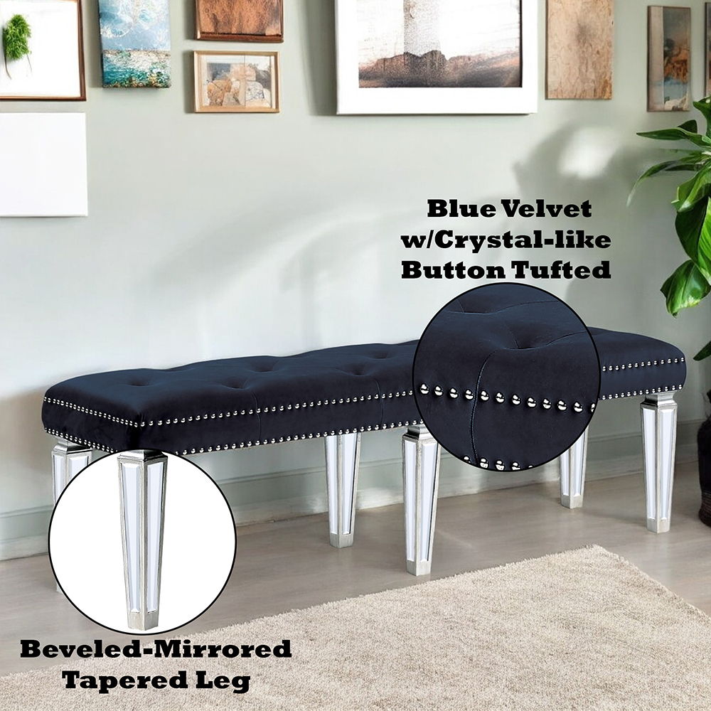 Varian - Bench - Dark Navy Velvet & Mirrored - Urban Living Furniture (Los Angeles, CA)