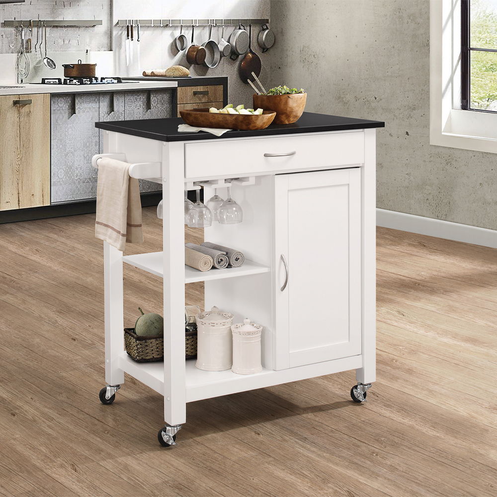 Ottawa - Kitchen Cart - Black Wooden Top & White - Urban Living Furniture (Los Angeles, CA)