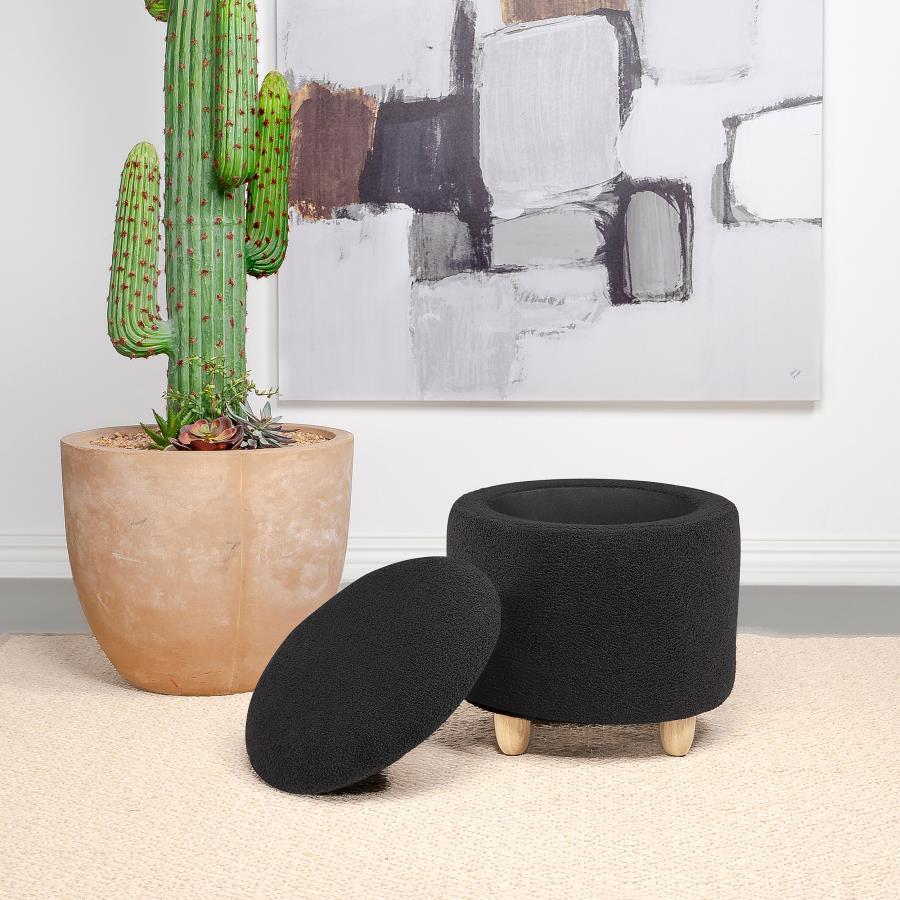 Valia - Faux Sheepskin Upholstered Round Storage Ottoman - Urban Living Furniture (Los Angeles, CA)