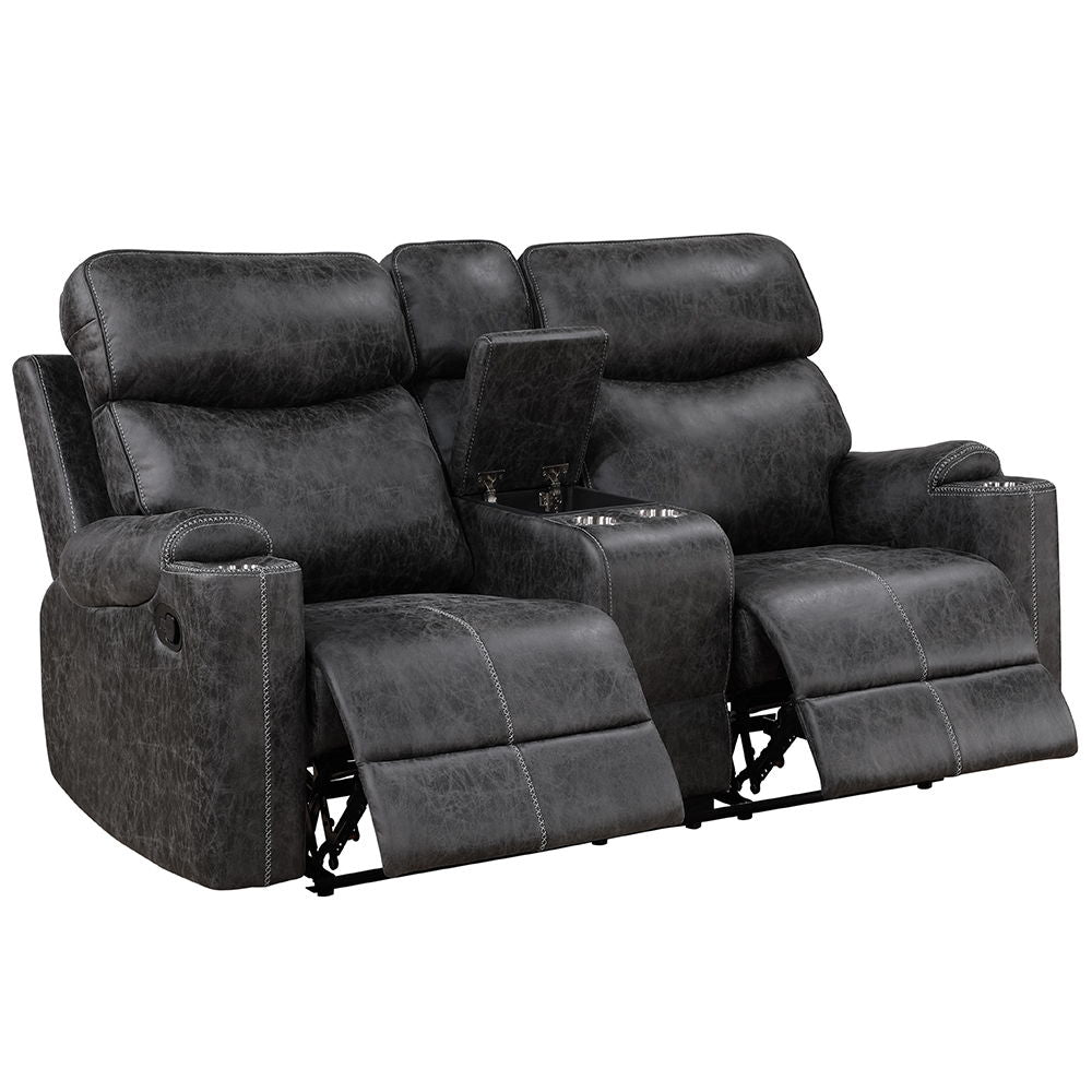Hirah - Motion Loveseat With Console & USB Port - Dark Gray Polish Microfiber - Urban Living Furniture (Los Angeles, CA)