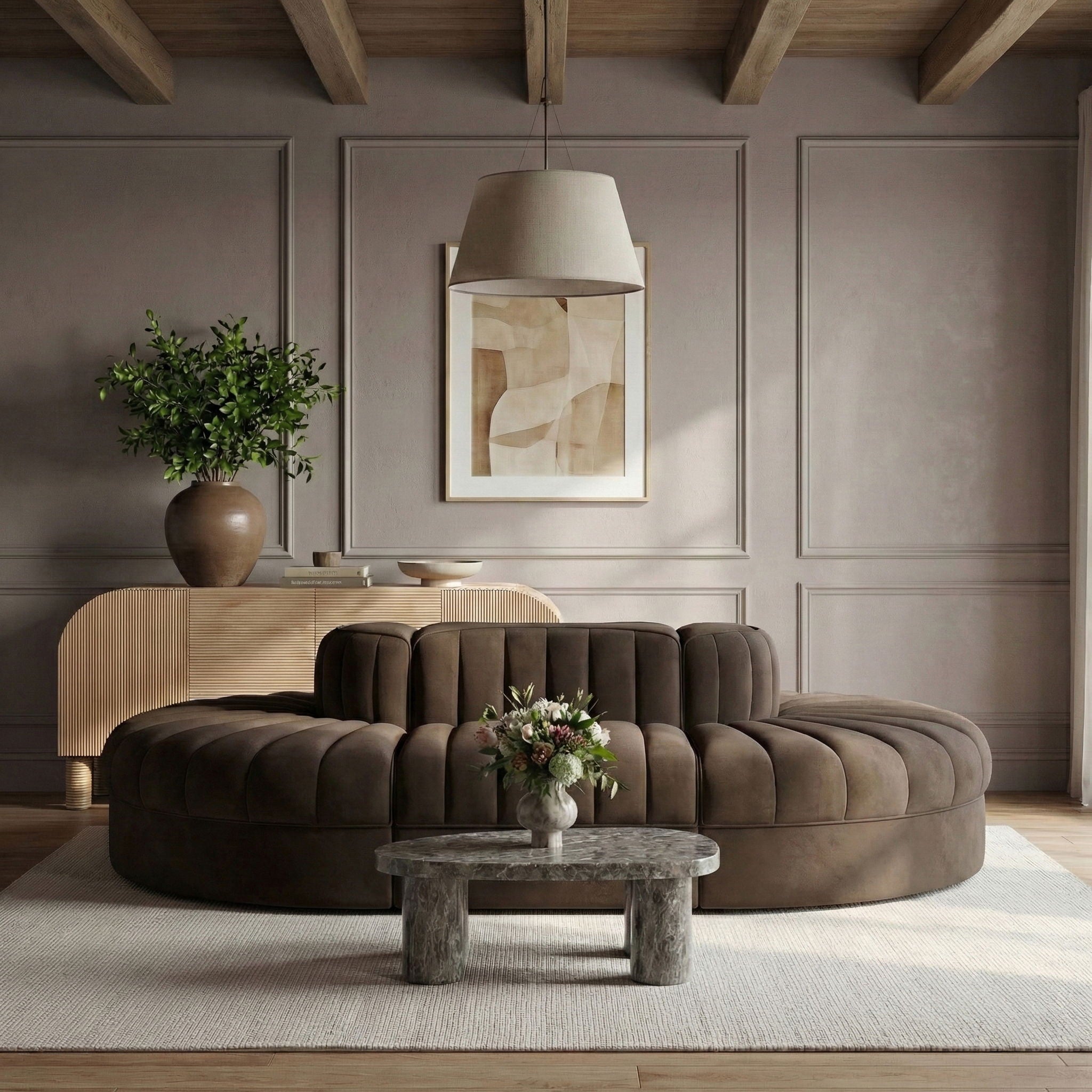 Rummi - Oval Velvet Performance Fabric Upholstered 6 Piece Modular Sectional - Urban Living Furniture (Los Angeles, CA)