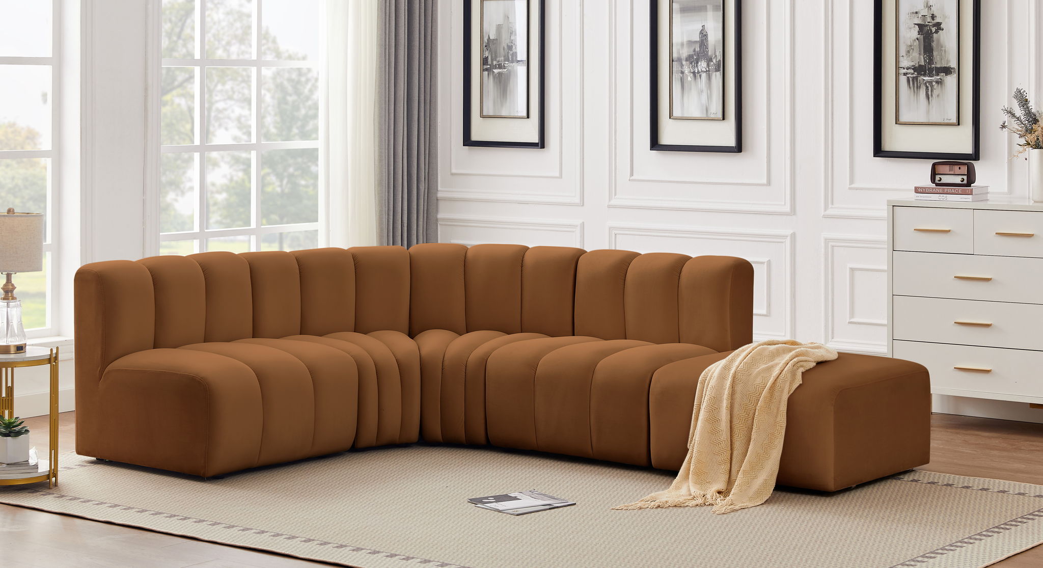 Arc - Velvet 5 Piece Corner Modular Sofa - Saddle - Urban Living Furniture (Los Angeles, CA)