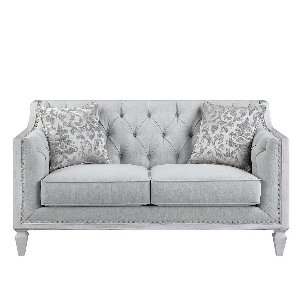 Katia - Loveseat - Light Gray Linen & Weathered White Finish - Urban Living Furniture (Los Angeles, CA)