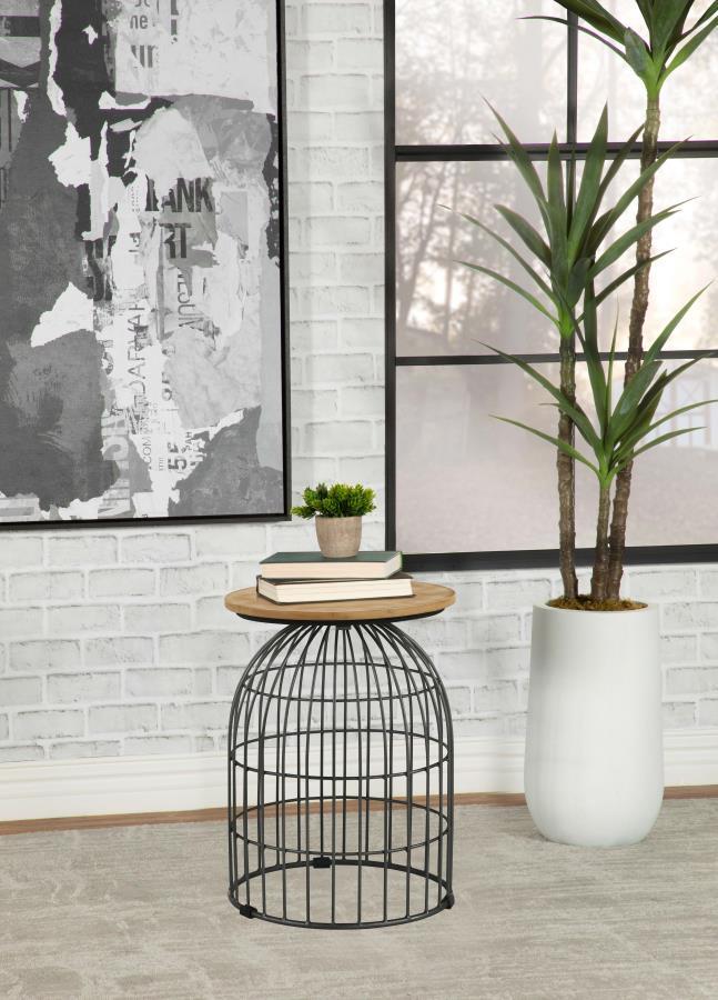 Bernardo - Round Wire Frame Side Table - Natural And Gunmetal - Urban Living Furniture (Los Angeles, CA)