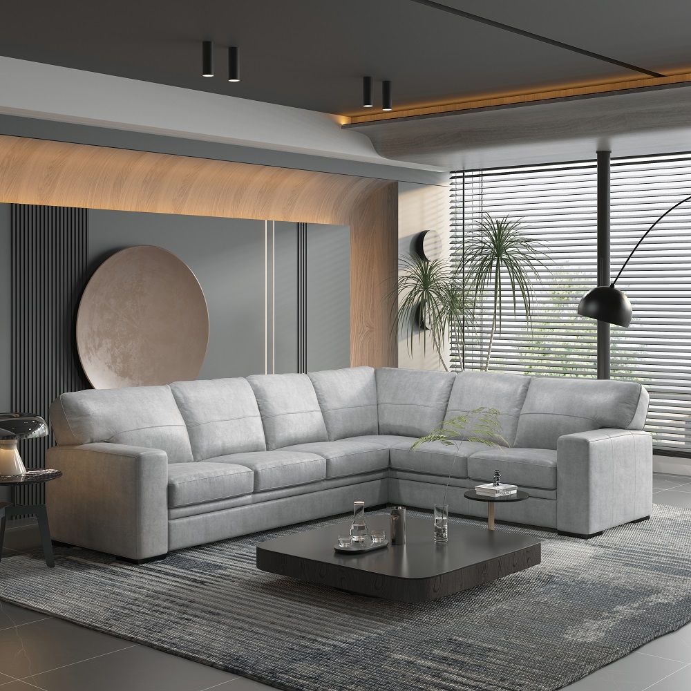 Goma - Sectional Sofa With Sleeper - Light Gray Top Grain Leather - Urban Living Furniture (Los Angeles, CA)