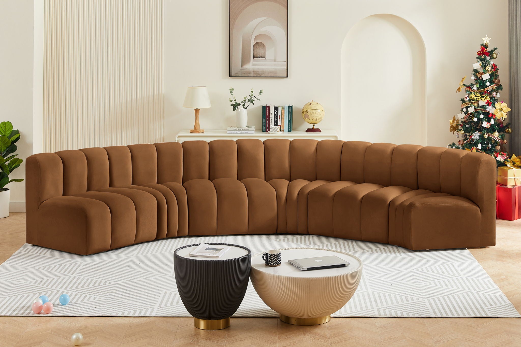 Arc - Velvet 6 Piece U-Shaped Modular Sofa - Saddle - Urban Living Furniture (Los Angeles, CA)