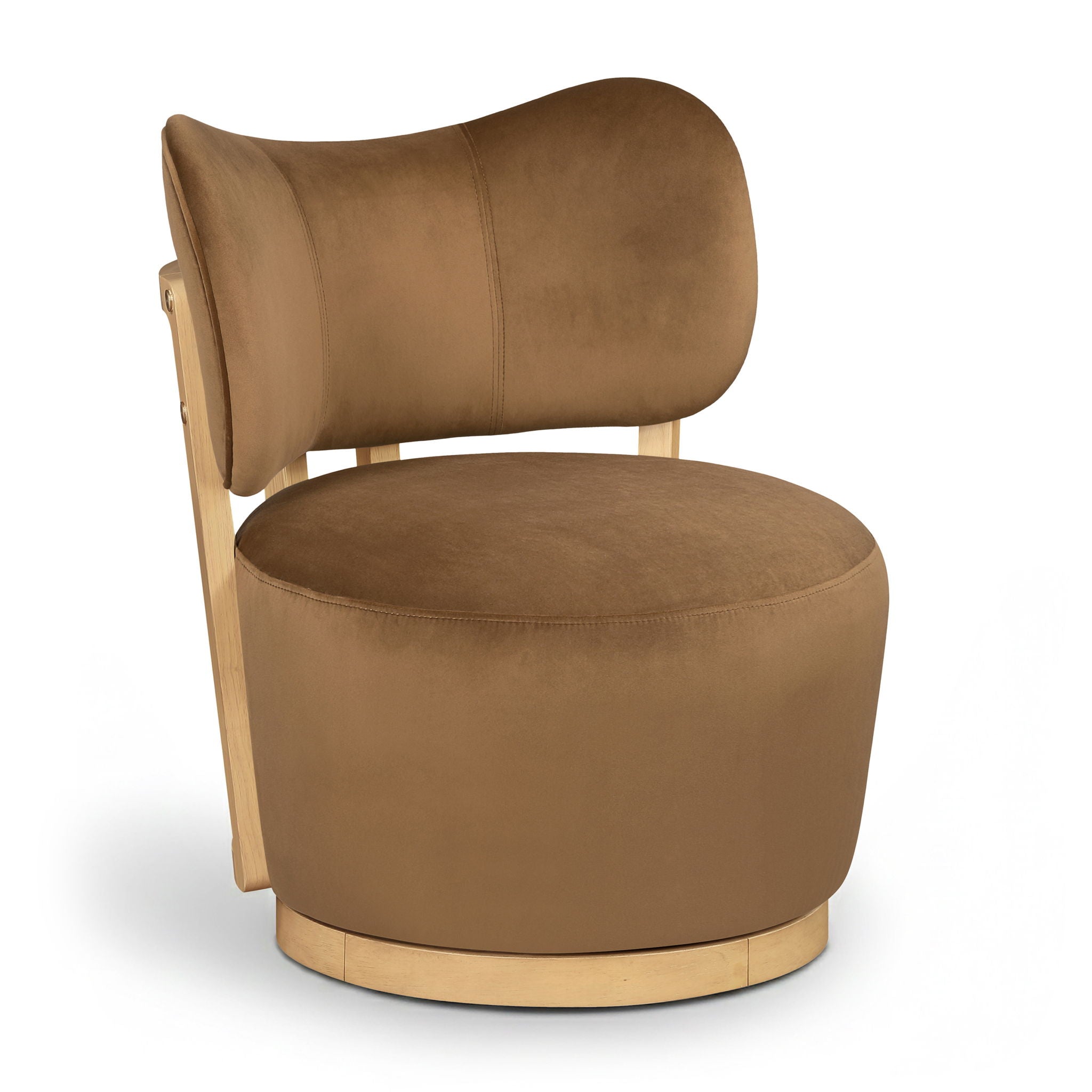 Elara - Velvet Upholstered Swivel Accent Chair - Saddle / Stained Natural - Urban Living Furniture (Los Angeles, CA)