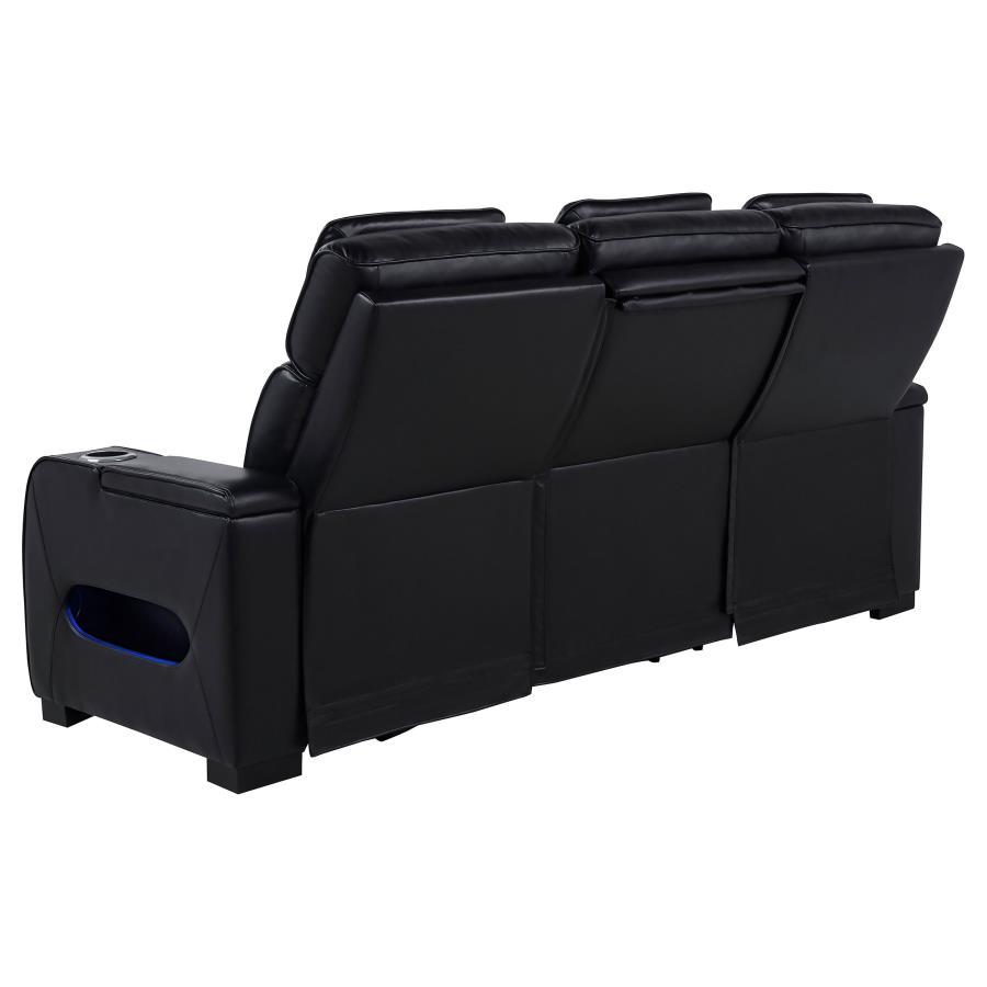 Zuma - Faux Leather Dual Power Reclining LED Sofa - Black