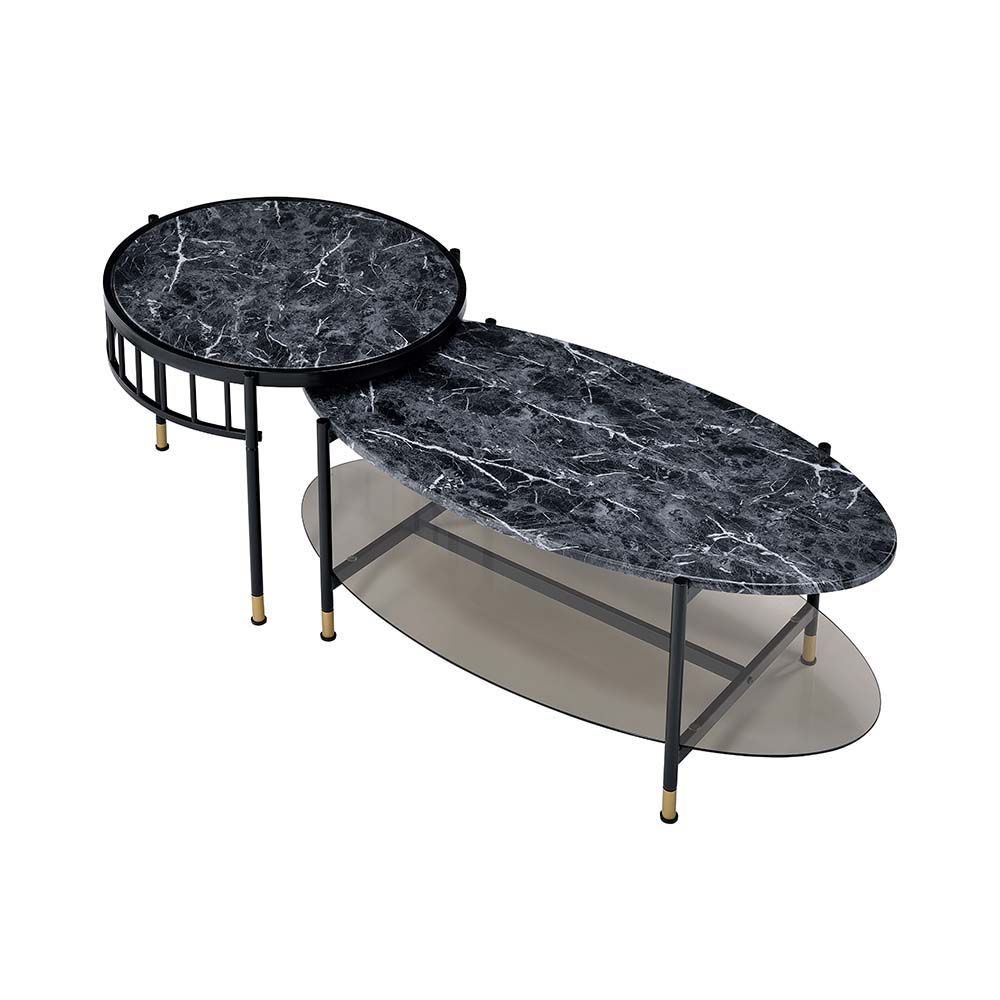 Silas - Nesting Coffee Table Set - Faux Marble Top & Black - Urban Living Furniture (Los Angeles, CA)