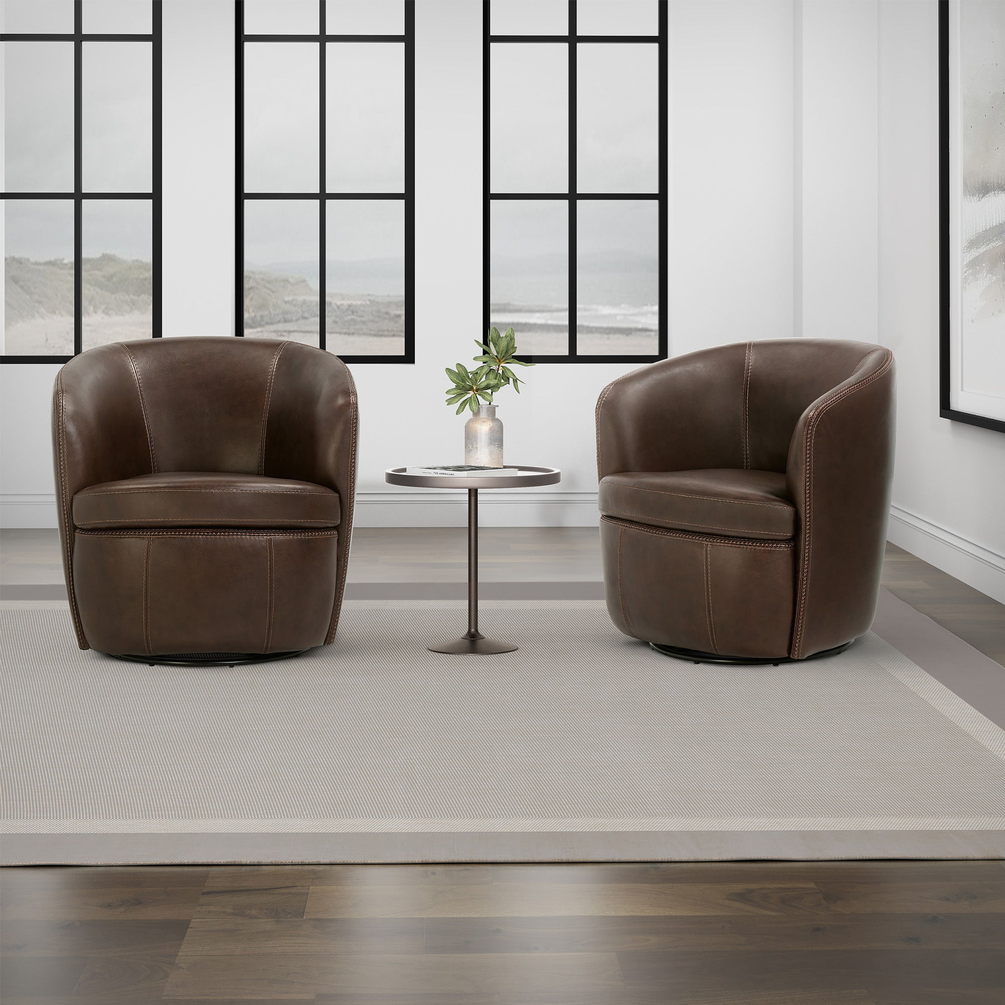 Barolo - 100% Italian Leather Swivel Club Chair (Set of 2) - Urban Living Furniture (Los Angeles, CA)