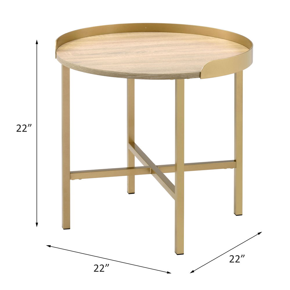 Mithea - End Table - Oak Table Top & Gold - Urban Living Furniture (Los Angeles, CA)
