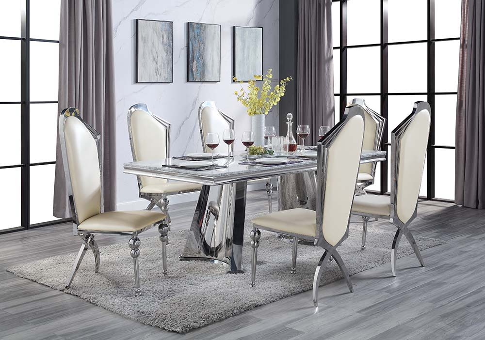 Destry - Dining Table With Engineering Stone Top & Pedestal Base - Engineering Stone Top & Mirrored Silver - Urban Living Furniture (Los Angeles, CA)