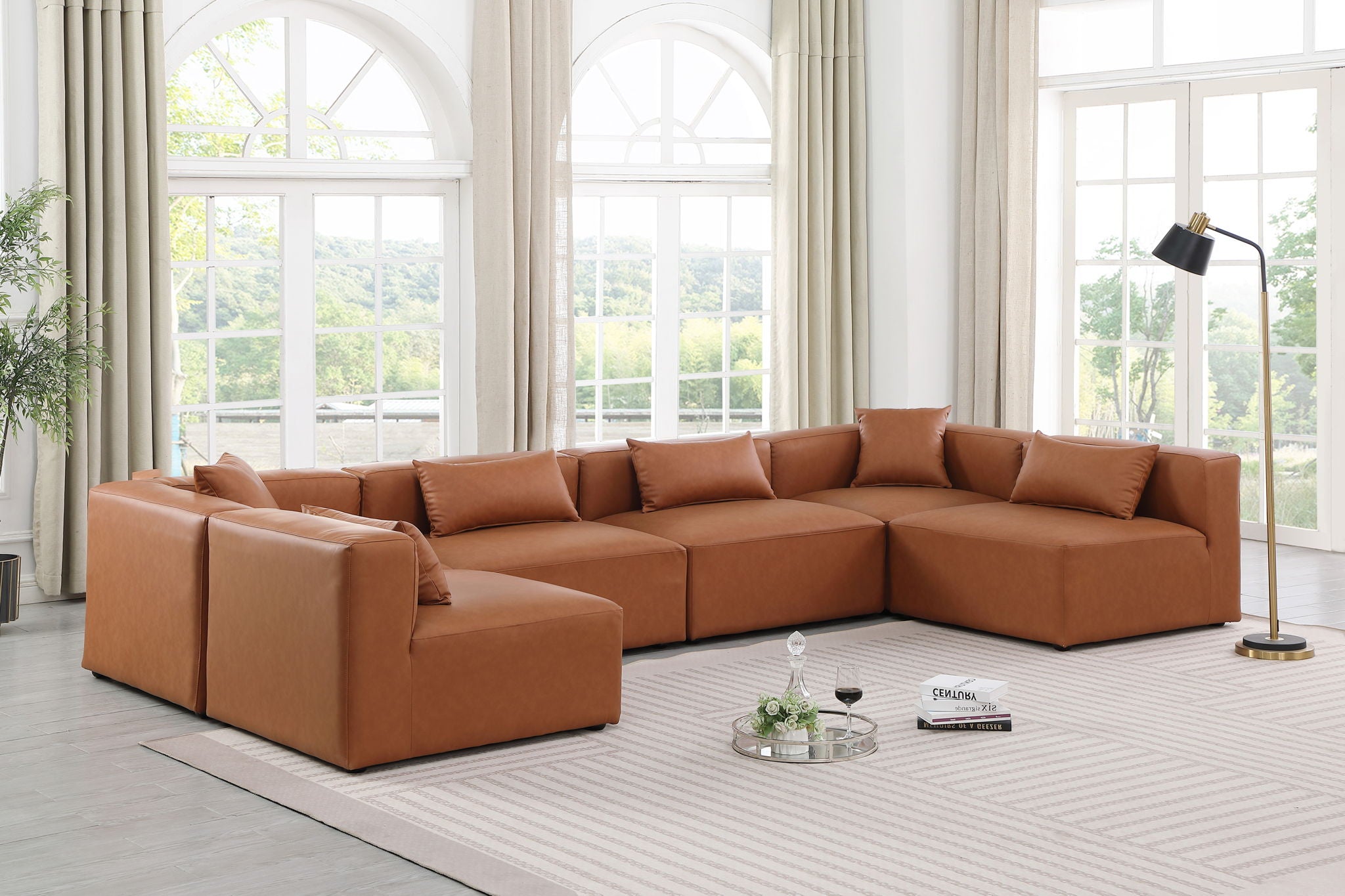 Cube - 6 Piece Modular Armless Sectional - Cognac - Urban Living Furniture (Los Angeles, CA)
