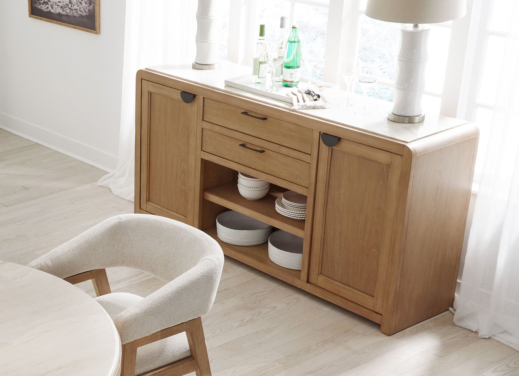 Escape - 72" Dining Buffet Server With Stone Top - Glazed Natural Oak Natural Cane Vanilla Bean Stone - Urban Living Furniture (Los Angeles, CA)