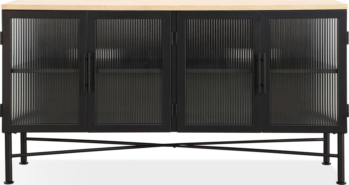 Aere - Four Door Ribbed Glass, Metal And Wood Sideboard - Natural Ash And Black
