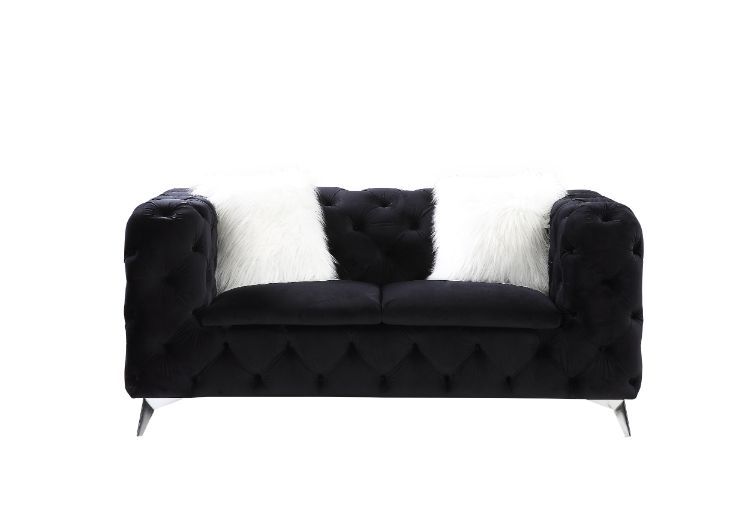 Phifina - Loveseat With 2 Pillows - Black Velvet - Urban Living Furniture (Los Angeles, CA)