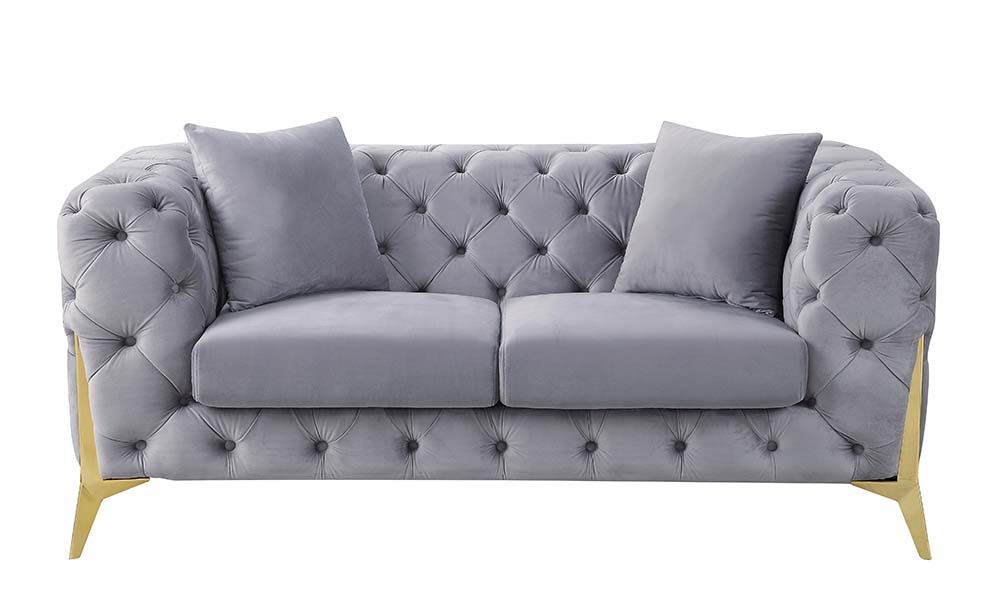 Jelanea - Loveseat With 2 Pillows - Gray Velvet & Gold - Urban Living Furniture (Los Angeles, CA)