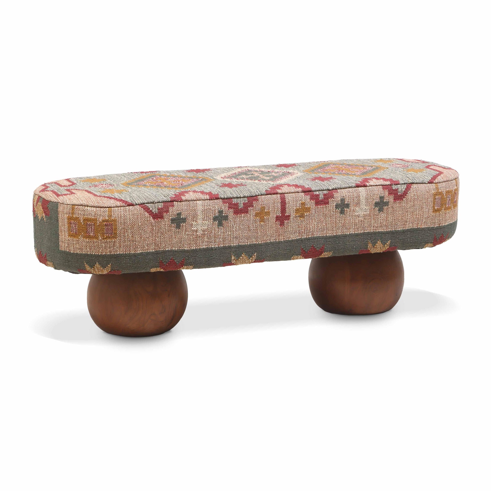 Rizi - Textured Wool Upholstered Bench - Beige / Blue - Urban Living Furniture (Los Angeles, CA)