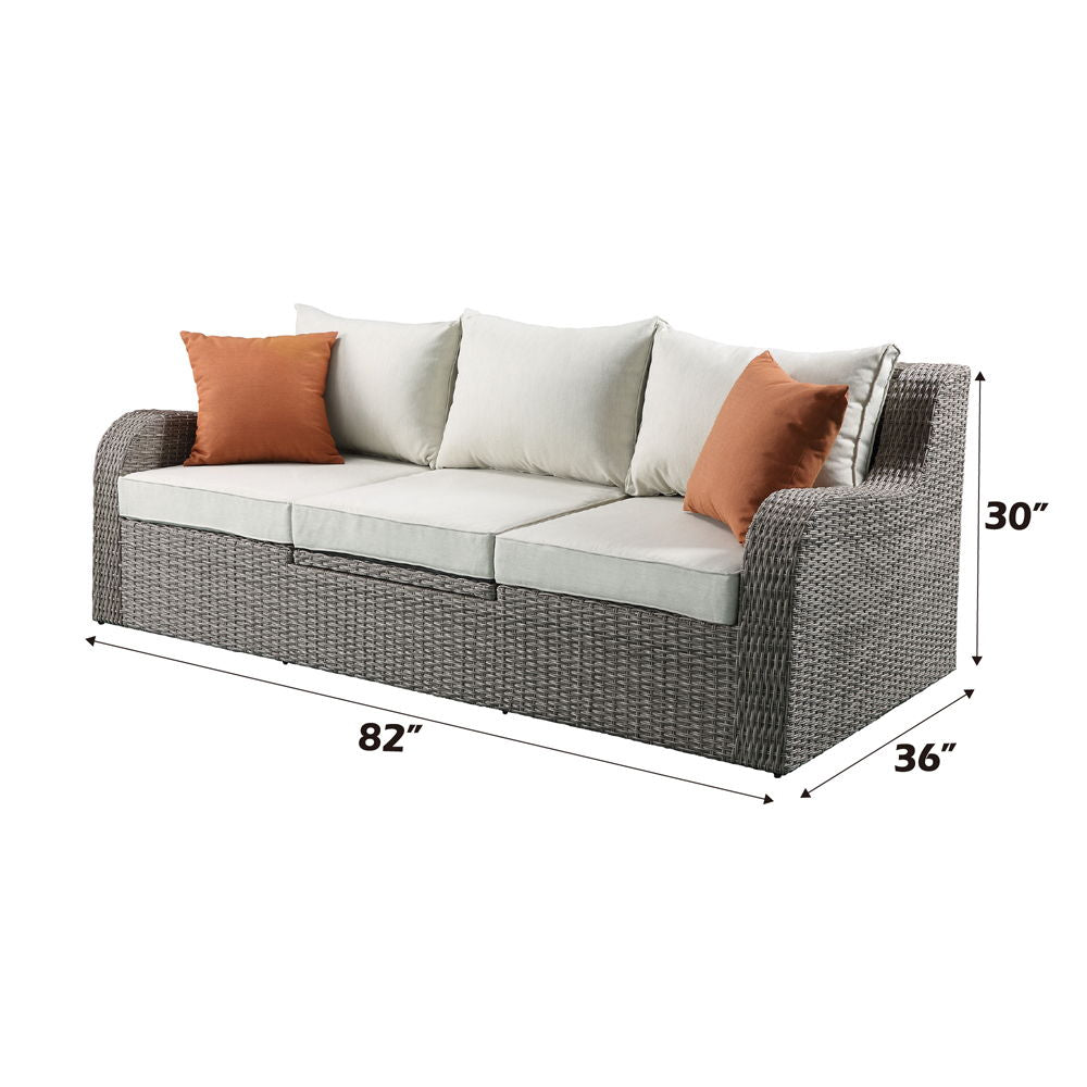 Salena - Patio Sofa With 2 Pillows & 2 Ottomans - Beige Fabric & Gray Wicker - Urban Living Furniture (Los Angeles, CA)