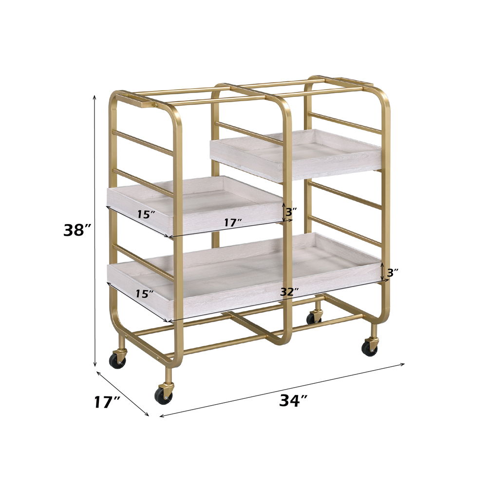 Vorrik - Serving Cart - Gold & White Washed