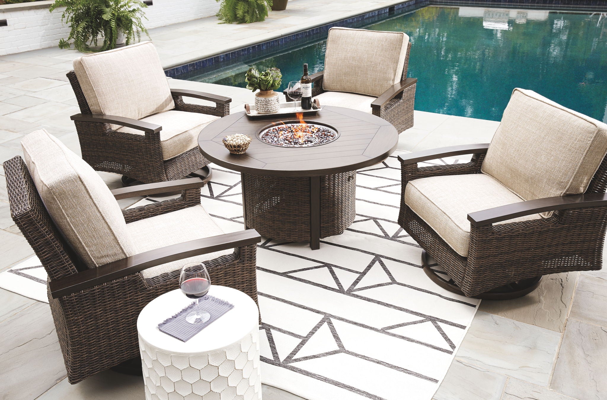 Paradise Trail - Medium Brown - 5 Pc. - Conversation Set with 4 Swivel Lounge Chairs - Urban Living Furniture (Los Angeles, CA)